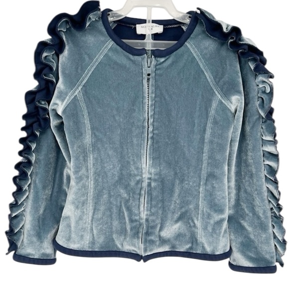 MonnaLisa Girls‎ Blue Velvet Ruffle Bomber Jacket 6